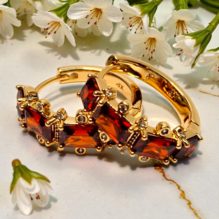 Cercei rotunzi placati cu aur de 18k cu cristale de culoarea chihlimbarului si zirconii albe [7]