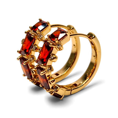 Cercei rotunzi placati cu aur de 18k cu cristale de culoarea chihlimbarului si zirconii albe [2]