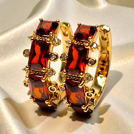 Cercei rotunzi placati cu aur de 18k cu cristale de culoarea chihlimbarului si zirconii albe [3]