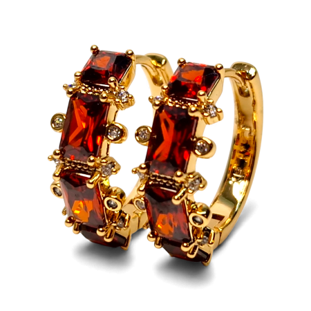 Cercei de ocazie - Cercei rotunzi placati cu aur de 18k cu cristale de culoarea chihlimbarului si zirconii albe