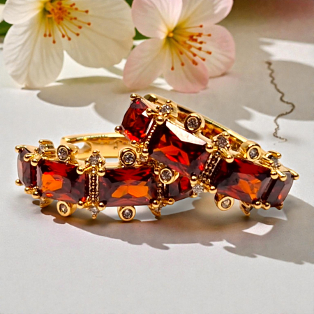 Cercei rotunzi placati cu aur de 18k cu cristale de culoarea chihlimbarului si zirconii albe [5]