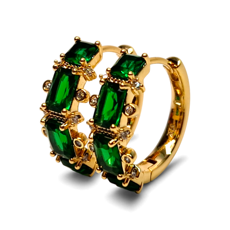 Cercei de ocazie - Cercei rotunzi placati cu aur de 18k cu cristale verzi si zirconii albe