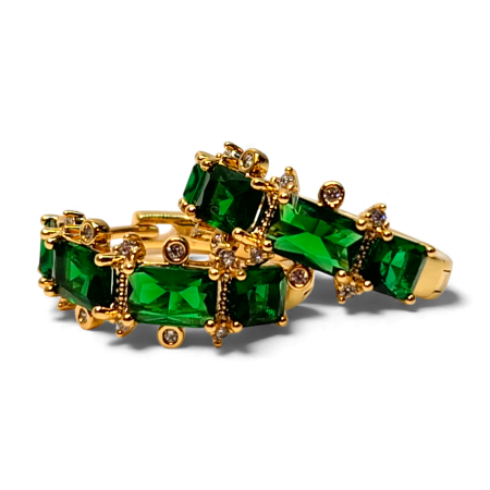 Cercei rotunzi placati cu aur de 18k cu cristale verzi si zirconii albe [6]