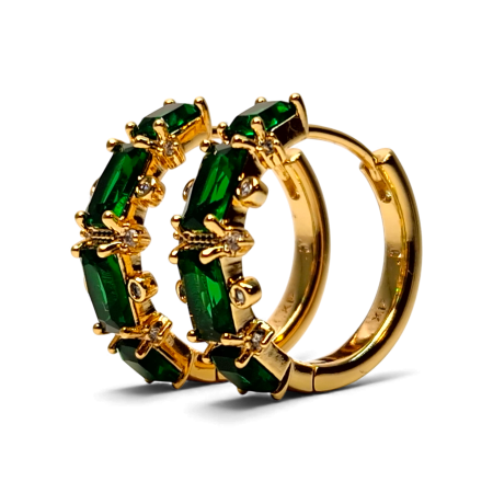 Cercei rotunzi placati cu aur de 18k cu cristale verzi si zirconii albe [4]
