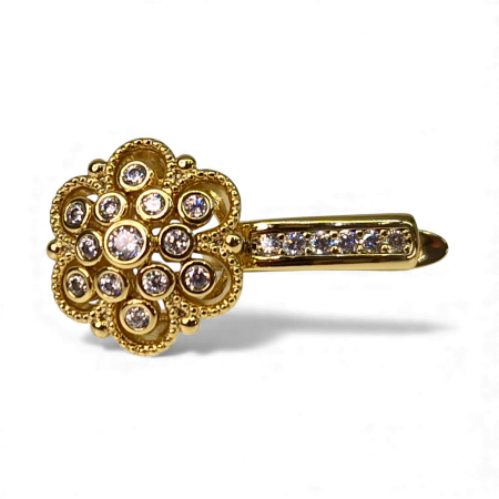 Cercei in forma de floare placati cu aur galben de 14k si incrustati cu cristale zirconiu transparente [6]