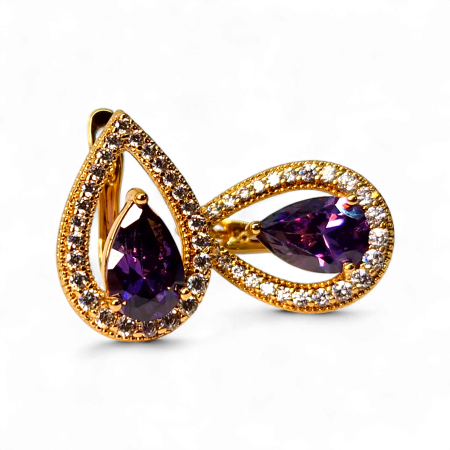 Cercei Francesca Mauve placati cu aur 18K cu cristal mov zirconiu [2]