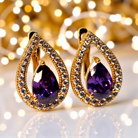 Cercei Francesca Mauve placati cu aur 18K cu cristal mov zirconiu [1]