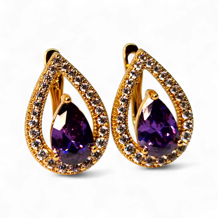 Cadouri femei - Cercei Francesca Mauve placati cu aur 18K cu cristal mov zirconiu