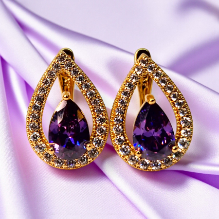 Cercei Francesca Mauve placati cu aur 18K cu cristal mov zirconiu [5]