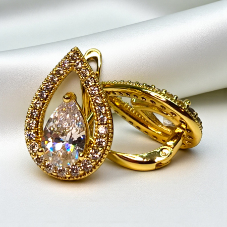 Cercei placați cu aur Francesca White în formă de lacrimă cu cristal mare [5]