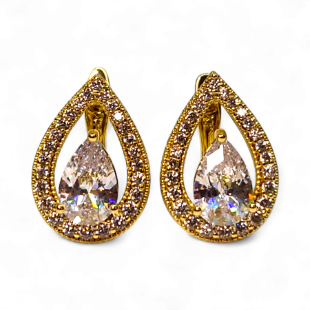 Cercei de ocazie - Cercei placați cu aur Francesca White în formă de lacrimă cu cristal mare