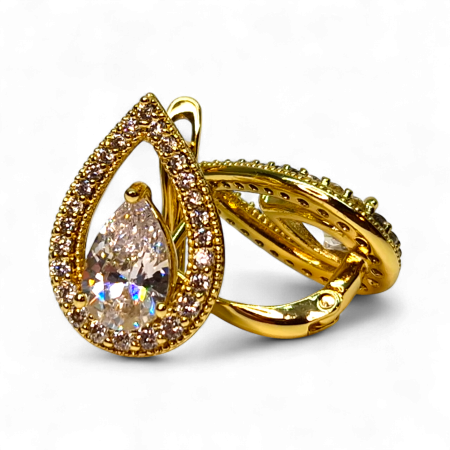 Cercei placați cu aur Francesca White în formă de lacrimă cu cristal mare [4]