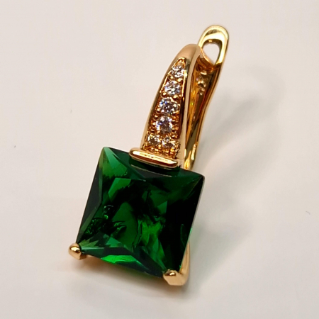 Cercei placati cu aur roz de 18k cu un cristal mare verde si zirconii albe [6]