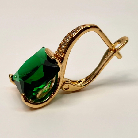 Cercei placati cu aur roz de 18k cu un cristal mare verde si zirconii albe [4]
