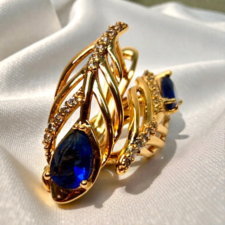 Cercei Giuliana Blue placați cu aur cu zirconie albastră și design tip frunză [3]