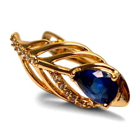 Cercei Giuliana Blue placați cu aur cu zirconie albastră și design tip frunză [4]