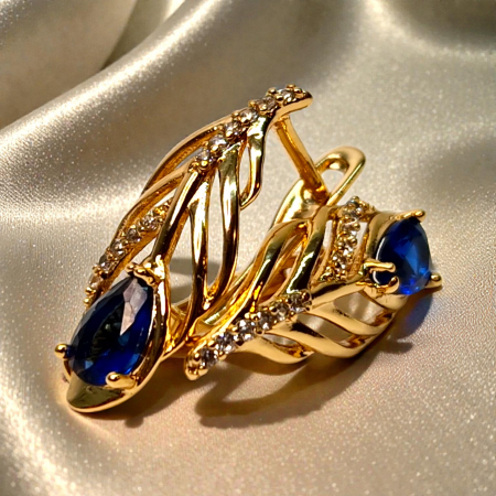 Cercei Giuliana Blue placați cu aur cu zirconie albastră și design tip frunză [5]