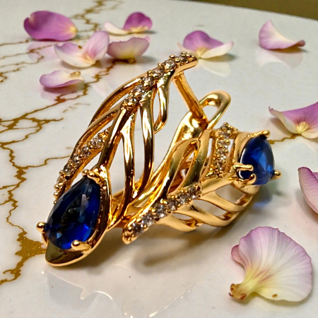 Cercei Giuliana Blue placați cu aur cu zirconie albastră și design tip frunză [1]