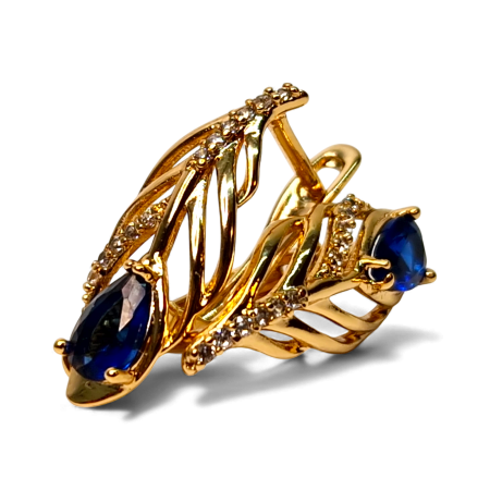 Cercei Giuliana Blue placați cu aur cu zirconie albastră și design tip frunză [2]