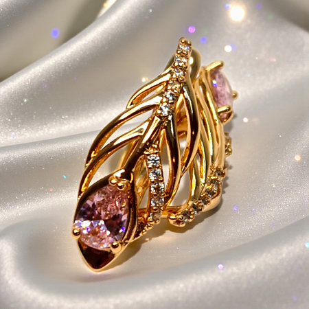 Cercei Giuliana Pink placati cu aur cu cristale roz și petale sculptate [1]