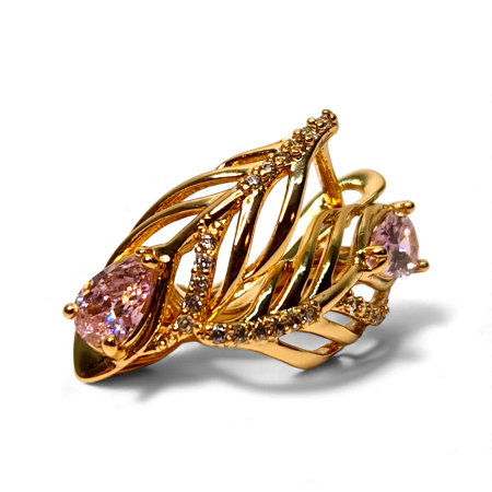 Cercei Giuliana Pink placati cu aur cu cristale roz și petale sculptate [6]