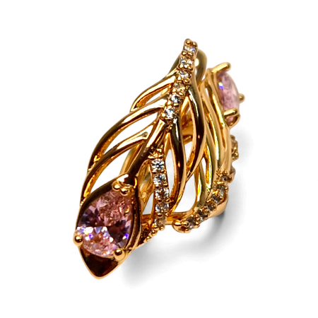 Cercei - Cercei Giuliana Pink placati cu aur cu cristale roz și petale sculptate