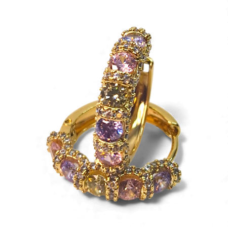 Cercei Gloria cu zirconii pastelate și design auriu elegant – MyBijoux [2]