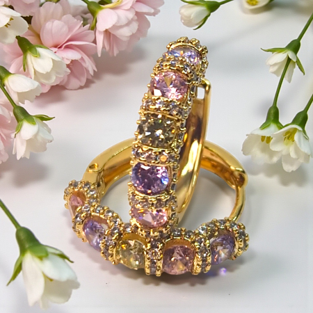 Cercei Gloria cu zirconii pastelate și design auriu elegant – MyBijoux [3]