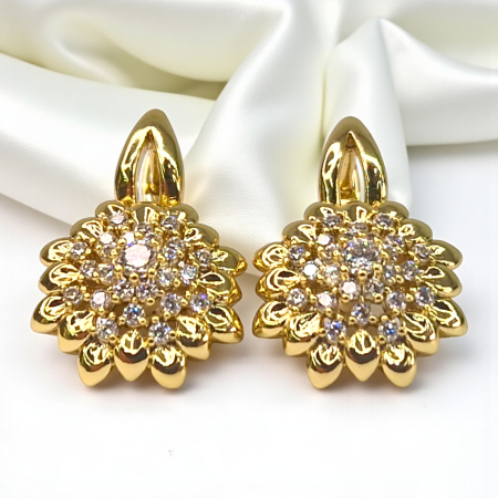 Cercei Inola placați cu aur cu floare aurie și zirconii centrale [3]
