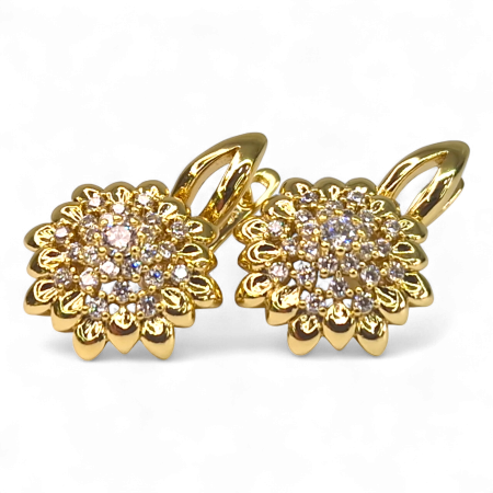 Cercei Inola placați cu aur cu floare aurie și zirconii centrale [2]
