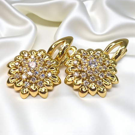 Cercei Inola placați cu aur cu floare aurie și zirconii centrale [1]