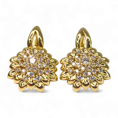 Cercei - Cercei Inola placați cu aur cu floare aurie și zirconii centrale