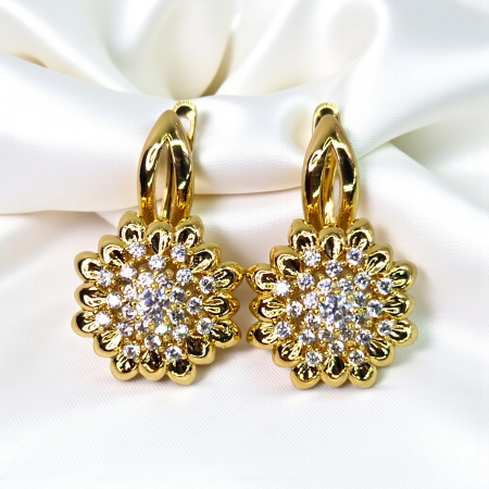 Cercei Inola placați cu aur cu floare aurie și zirconii centrale [6]