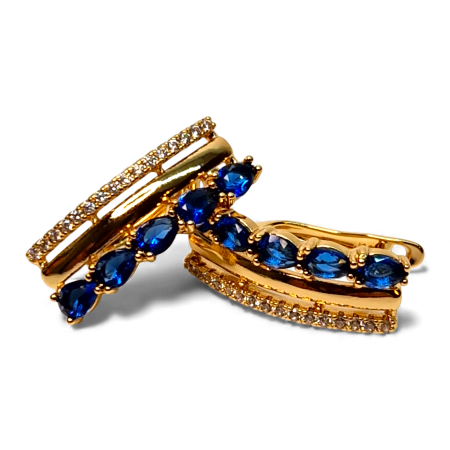 Cercei cu tortita - Cercei cu tortita placati cu aur de 18k cu cristale albastre si zirconii albe