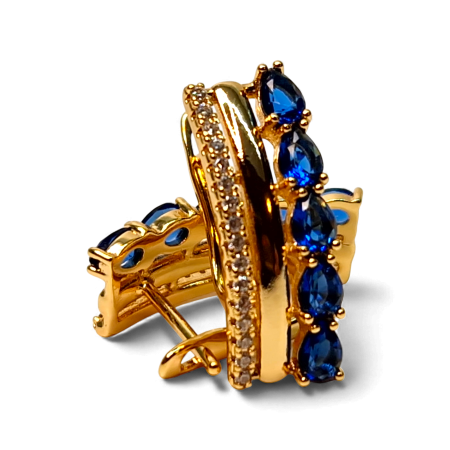 Cercei cu tortita placati cu aur de 18k cu cristale albastre si zirconii albe [2]