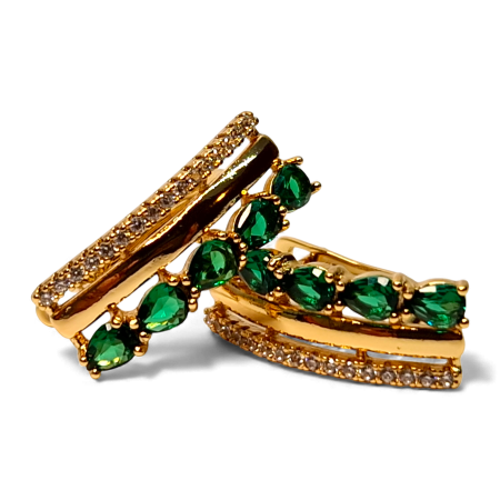 Cercei cu tortita - Cercei placati cu aur roz de 18k cu cristale verzi si zirconii albe
