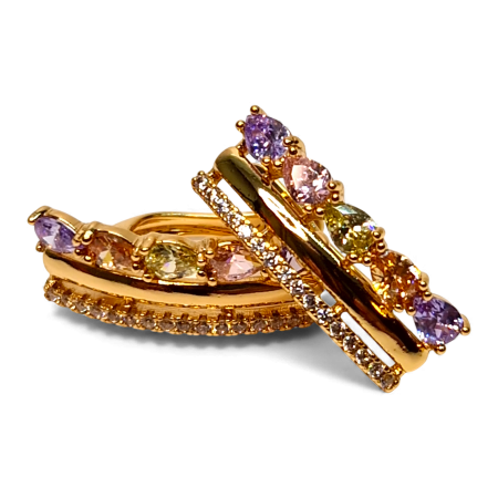 Cercei cu tortita - Cercei placati cu aur de 18k cu cristale multicolore si zirconii albe