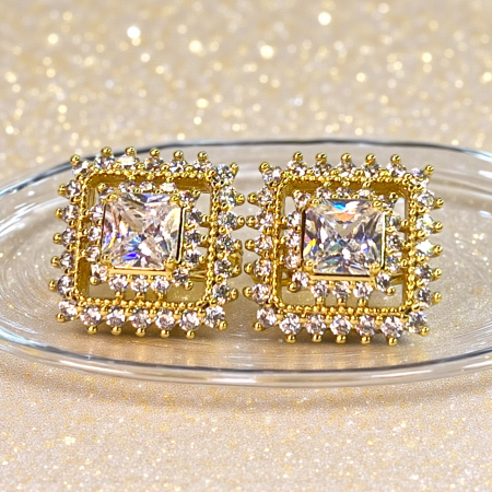 Cercei Katherine placați cu aur cu cristal pătrat zirconiu [7]