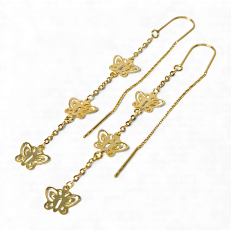 Cercei lungi - Cercei Liana placati cu aur cu fluturi pe lanț lung