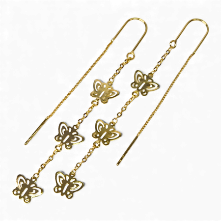 Cercei Liana placati cu aur cu fluturi pe lanț lung [2]