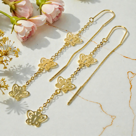 Cercei Liana placati cu aur cu fluturi pe lanț lung [1]