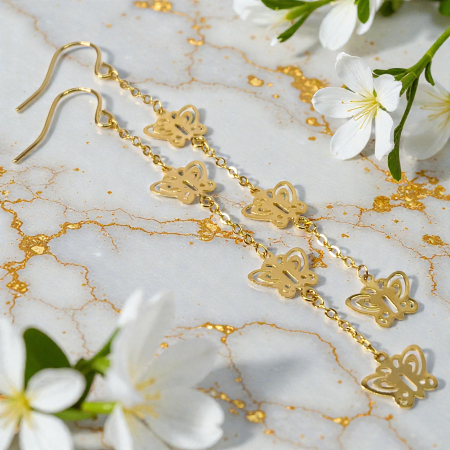 Cercei Lydia placați cu aur cu fluturi delicati suspendați [5]