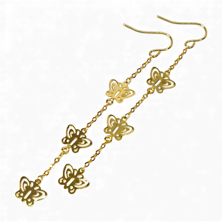 Cercei lungi - Cercei Lydia placați cu aur cu fluturi delicati suspendați