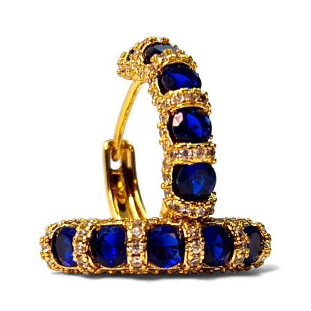 Cercei rotunzi placati cu aur de 14k si cristale albastre zirconiu [6]