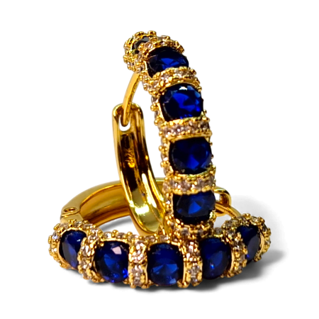 Cercei rotunzi placati cu aur de 14k si cristale albastre zirconiu [2]