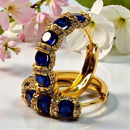 Cercei rotunzi placati cu aur de 14k si cristale albastre zirconiu [5]