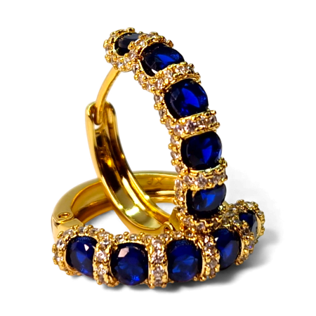 Cadouri Craciun - Cercei rotunzi placati cu aur de 14k si cristale albastre zirconiu