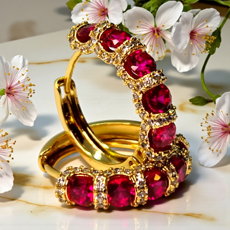 Cercei rotunzi placati cu aur de 14k si cristale zirconiu roz [3]