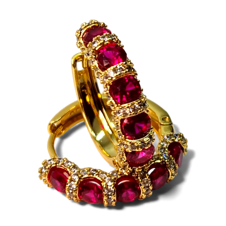 Cercei rotunzi placati cu aur de 14k si cristale zirconiu roz [6]