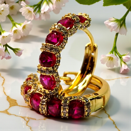 Cercei rotunzi placati cu aur de 14k si cristale zirconiu roz [1]